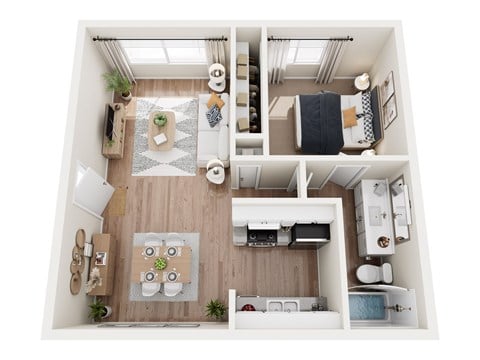 Floor plan for 1 bed, 1 bath, 662 sqft